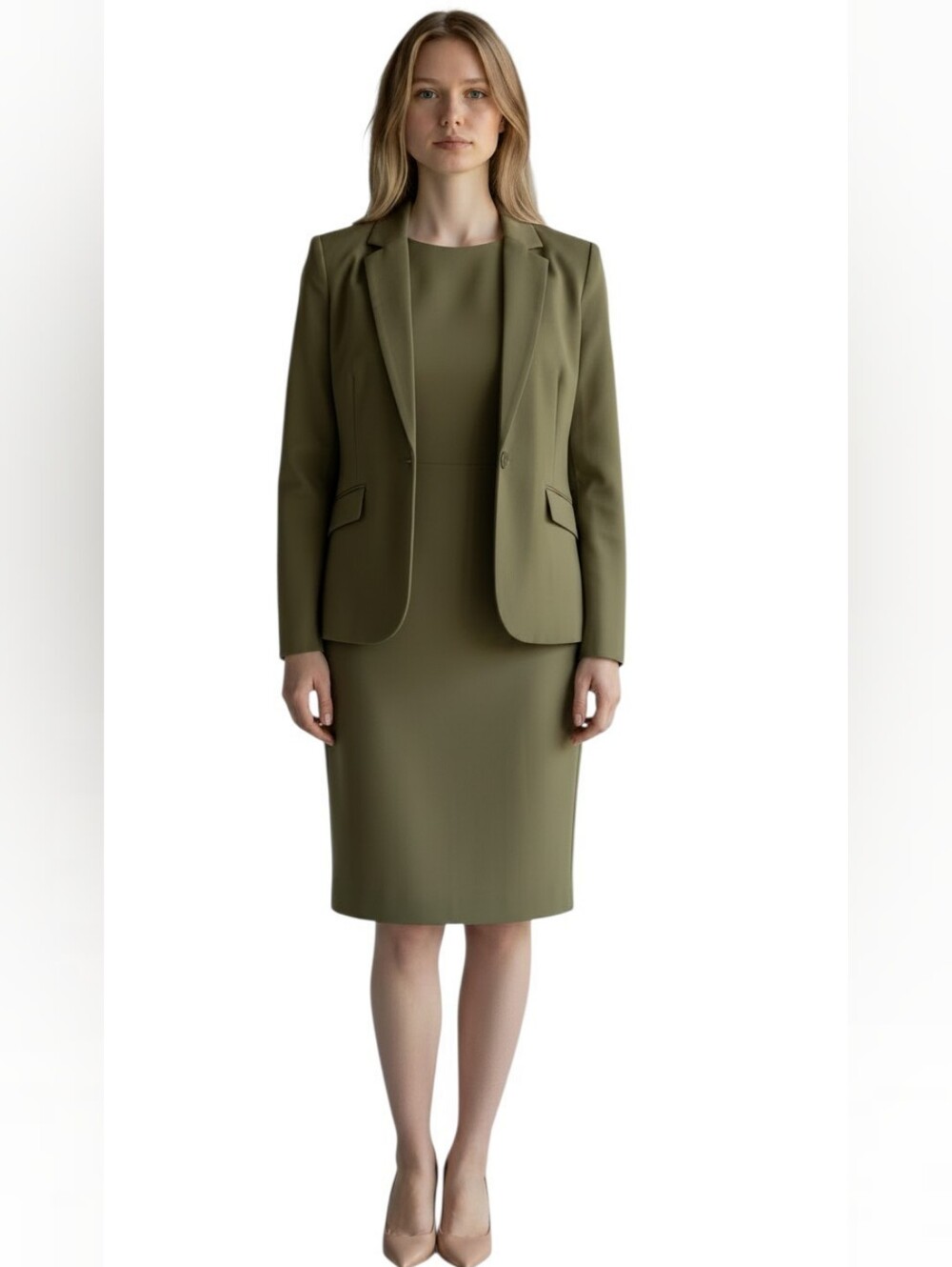 Chadwicks Olive Women's Tailored Blazer and Sheath Dress Size 10